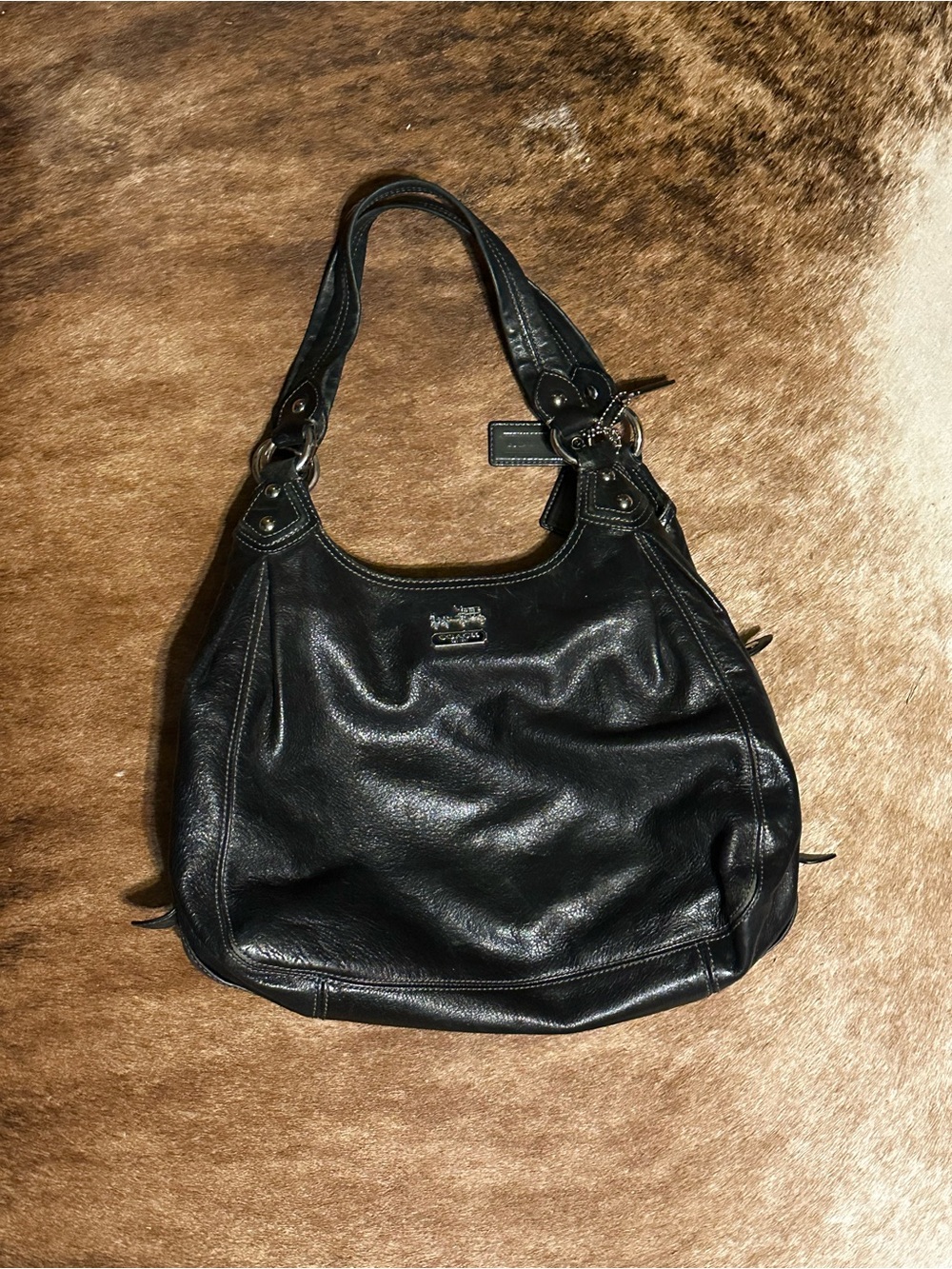 Vintage Coach Madison Maggie Satchel Black Pebbled Leather